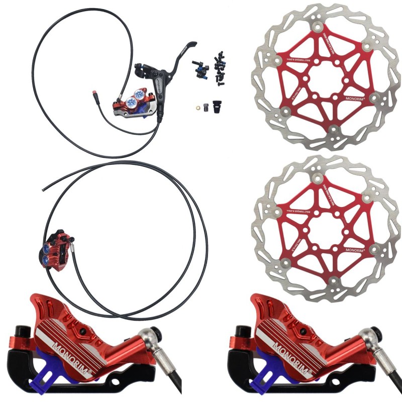 Kit completo freno idraulico Monorim EB01 a 4 pistoncini - leve, pinze, cavo e disco freno Monorim - 2 Kit completo freno idraul