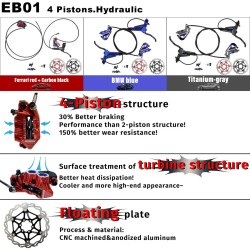 Kit completo freno idraulico Monorim EB01 a 4 pistoncini - leve, pinze, cavo e disco freno Monorim - 8 Kit completo freno idraul