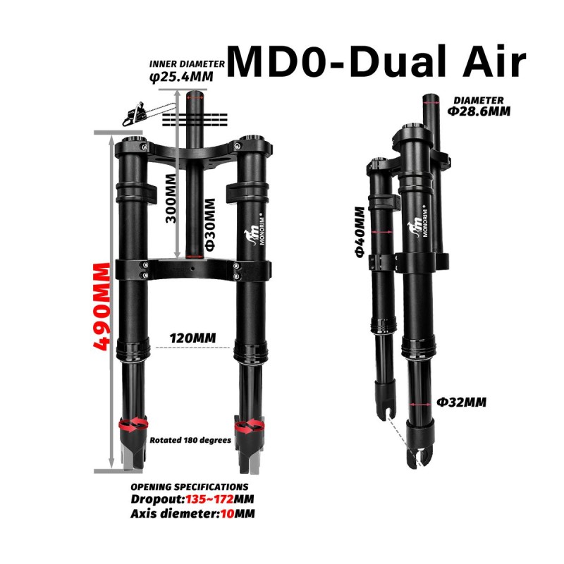 Suspensión delantera Monorim MD0 Dual Air Version 490mm x 165mm  - 10 
Compatibilidad: diseñada para montajes que requieren medi