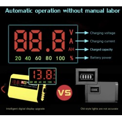 Chargeur de batterie 12V 2A pour batteries plomb-acide 7Ah 12Ah 14Ah 20Ah  - 4 Caractéristiques principales

Écran LCD numérique