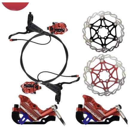 Complete Monorim EB01 4-piston hydraulic brake kit - levers, calipers, cable and brake disc Monorim - 1 Complete Monorim EB01 4-